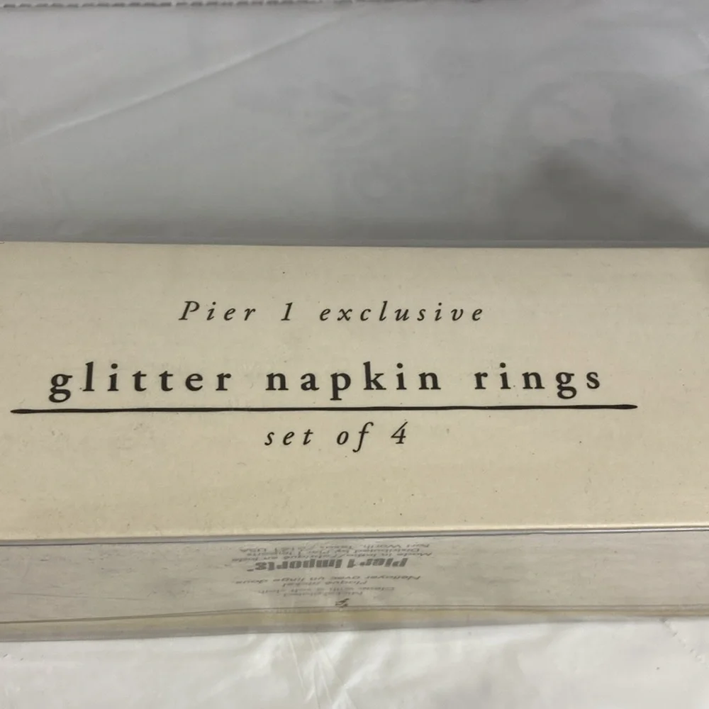 Pier 1 Exclusive Glitter Napkin Rings Lot of 6 Nickel Plated Sparkly Jeweled